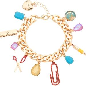Betsey Johnson Charm School Charm Bracelet Crystal Accents